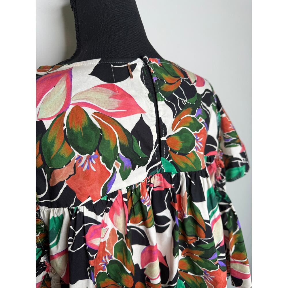 NWT MISA Los Angeles Floral Ruffle Sleeve Top Size L Cotton Vacation Blouse - Picture 6 of 10